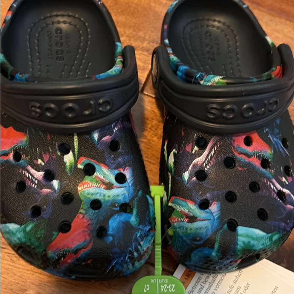 CROCS Kids' Dino Black and Multicolor Water Shoes